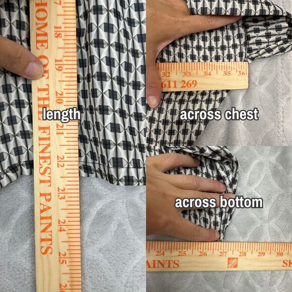 Bryn Walker Joe Shirt Medium Gray Geometric Charmeuse Boxy Crop Dolman Lagenlook - Picture 9 of 10